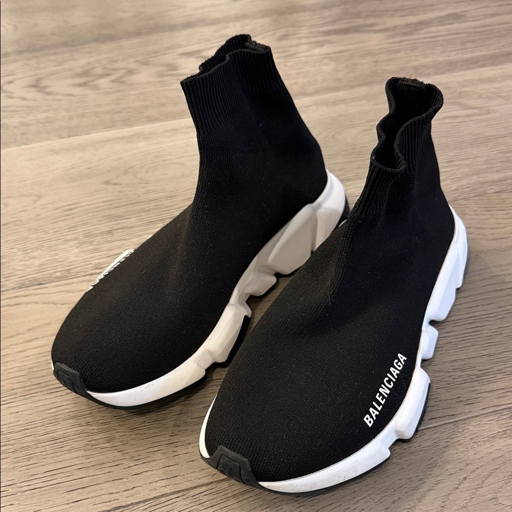 Balenciaga Black and White Sock-Style Trainers